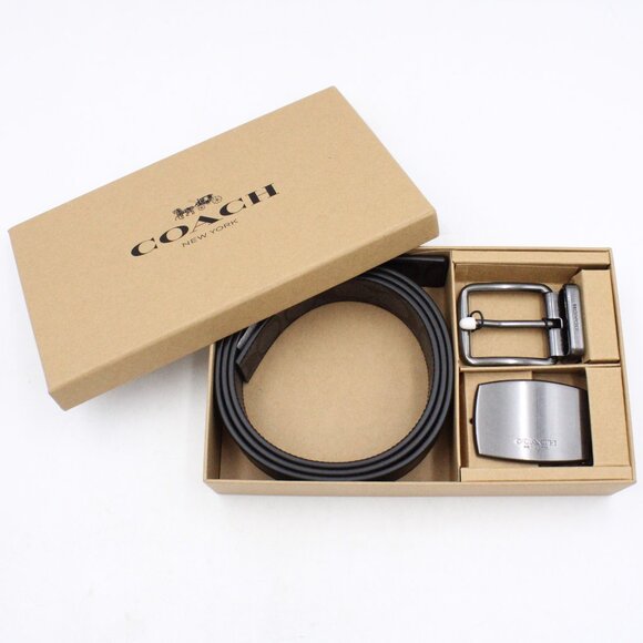 NWT Coach Boxed Cut To Size, Reversible Belt (38mm) with Plaque & Harness Buckle - Picture 1 of 8